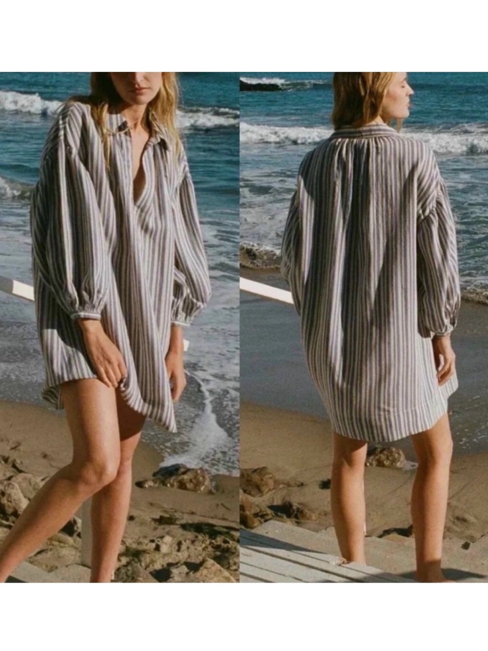 Doen Marne silk shirt dress in blue vilandry stripe
